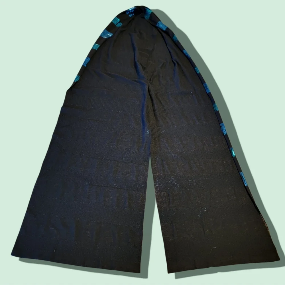 Black Scarf with Teal & Blue Sequin Stripes 70” x‎ 9.5”